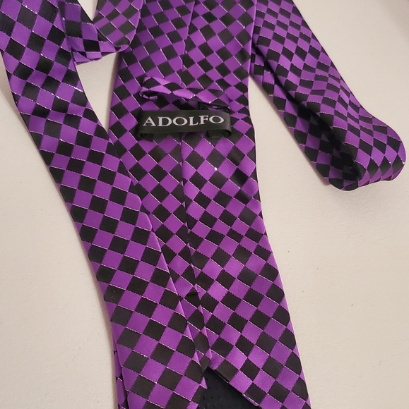 ADOLFO Men's Purple Black Tie - Picture 3 of 3